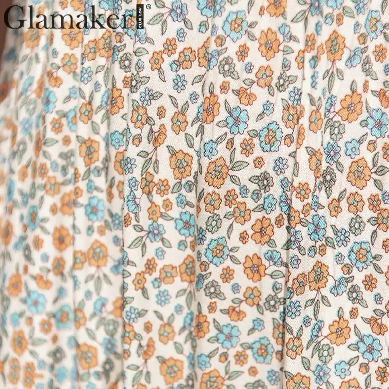 Glamaker длинное платье макси с открытыми плечами, летнее шикарное платье с цветочным принтом и рюшами, платье с высокой талией, вечерние платья с открытой спиной, женское винтажное платье