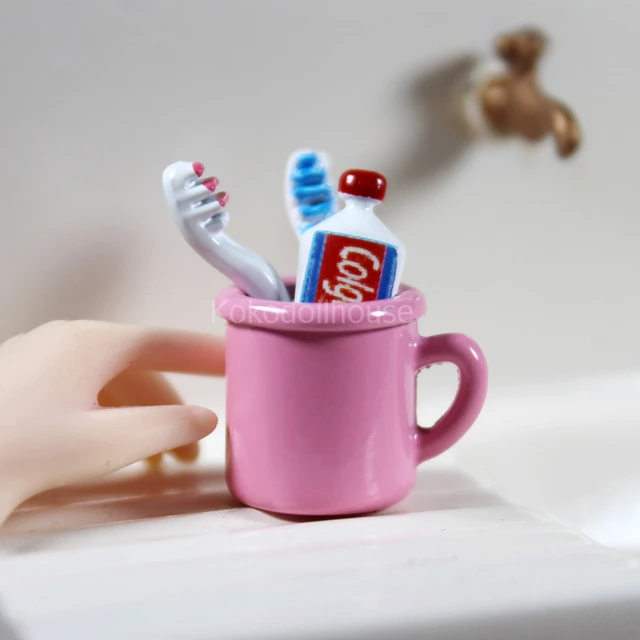 1/6 1/12 dollhouse miniature mini cup toothpaste toothbrush for ob11 blyth barbies pullip doll house furniture accessories toy 3