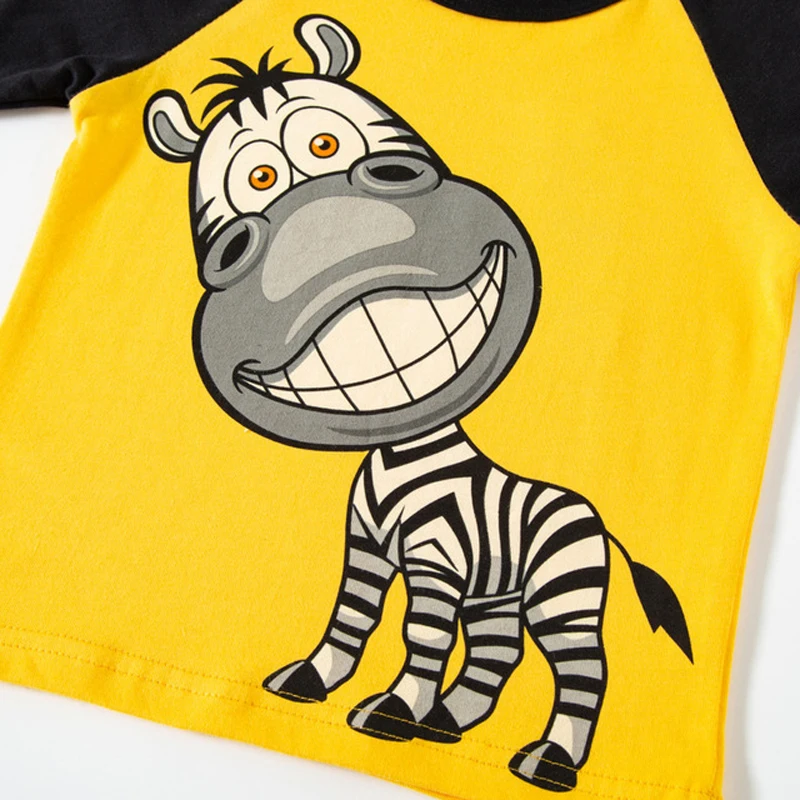 Boy Children T-shirts Autumn Cartoon Cute Donkey Pattern Long Sleeve Crew Neck Top 2-9y