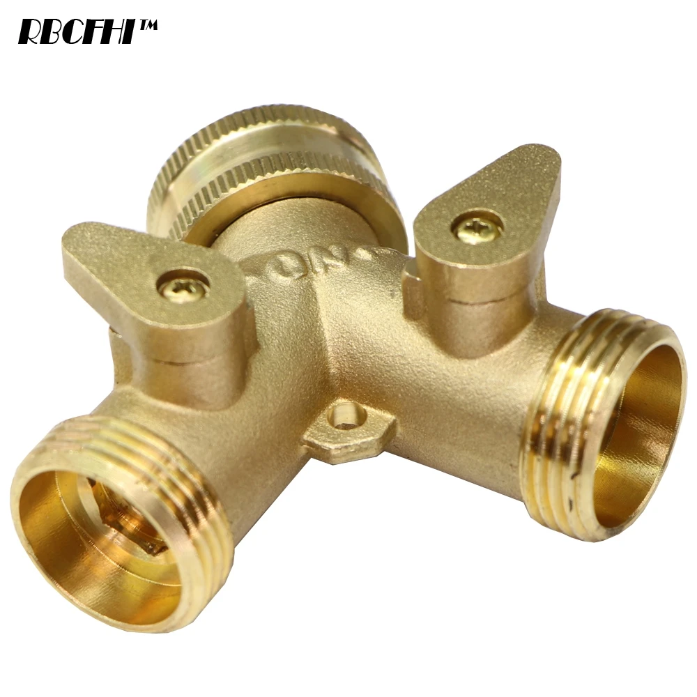 1 PCS 3/4'' 16mm Heavy Duty Brass Garden Y hose Splitter Dual Outlet Tap Connector 2 Way Adapter with 2 Valves Irrigation Joints