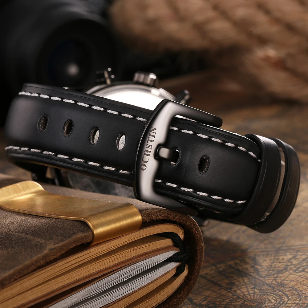 OCHSTIN Top Brands Mens Watches Pilot Sports Chronograph Male Fashion Quartz Wristwatch Waterproof Black Male Clock Reloj Hombre