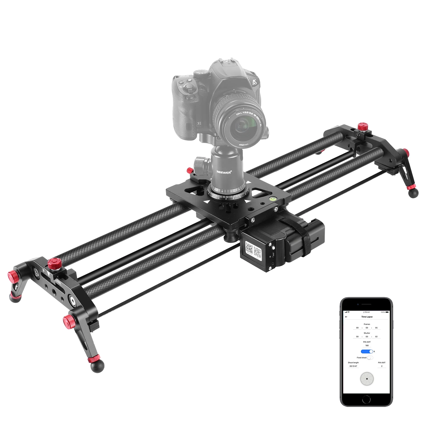 Neewer Motorized Camera Slider 39.3-inch APP Control Carbon Fiber Track Dolly Rail with Mute Motor/Time Lapse Video Shot etc |