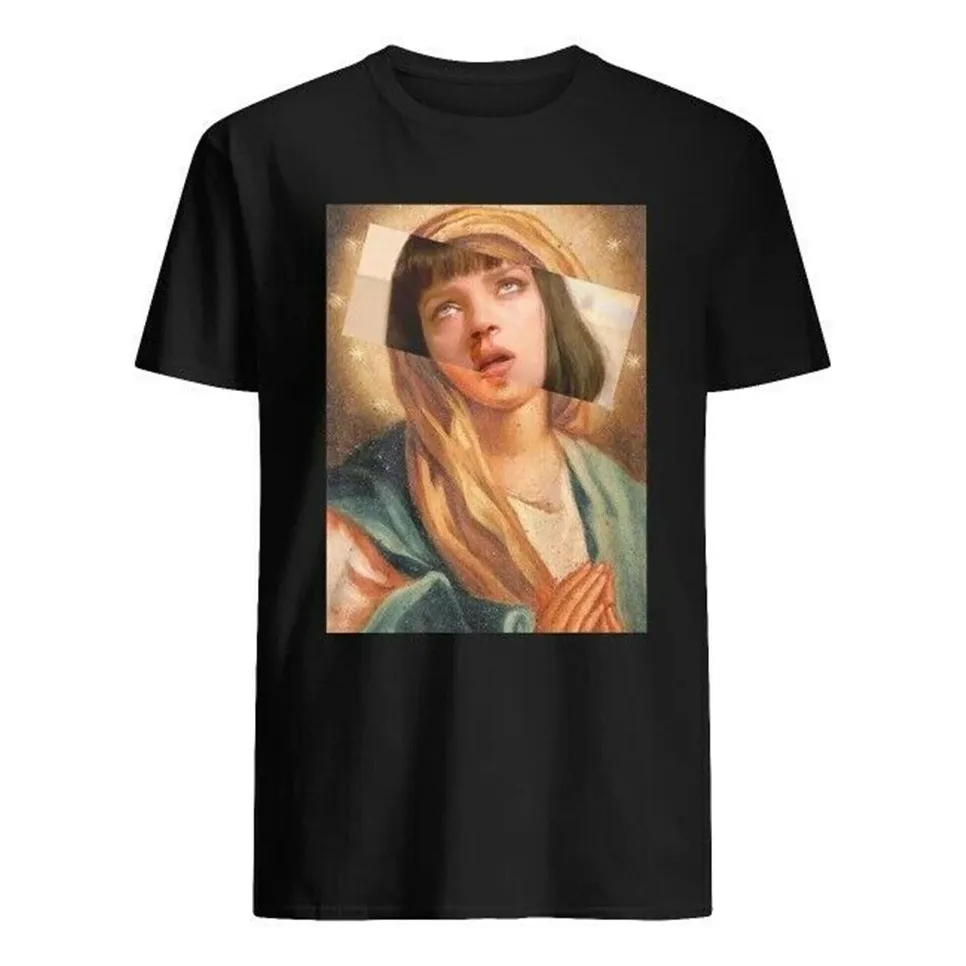 

Pulp Fiction Virgin Mary Shirt Mia Wallace Uma Thurman Pulp Fiction Atheist For Youth Middle-Age The Old Tee Shirt