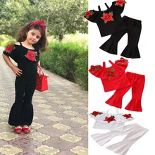 Комплекты для девочек Новая весенне-летняя детская футболка без рукавов с цветочной вышивкой+ однотонные штаны; Детский комплект из 2 предметов модная одежда