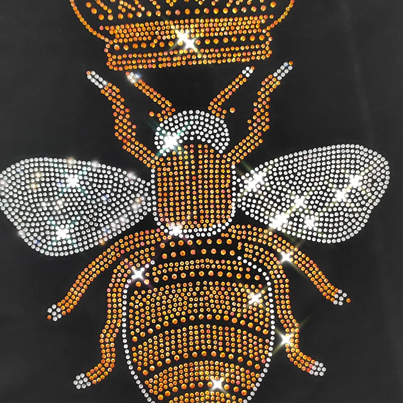 New Men Luxury Bee Crown Rhinestones Black Hoodie+Pants Fashion Tracksuit