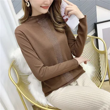 

Pullover Sweater Women New Half High Collar Hemmed Bottom Coat With Bright In The Middle 32 -- 4 Rows Of Shelves On First Floor