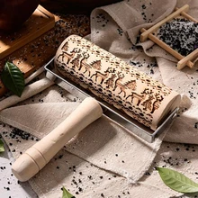 Рождественские Выгравированные Прочные ручные кухонные печатные Скалки рельефные деревянные роликовые инструменты для выпечки большая Снежинка