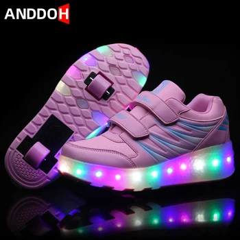 

Size 27-43 Children Led Light Up Shoes with Double Wheels Boys Glowing Sneakers Girls Sneakers with Luminous Sole Unisex Shoes