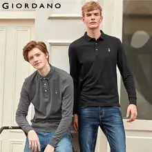 Giordano Men Polo Shirt Long Sleeve Embroidery Casual Tops For Men Cotton Polos Para Hombre Ribbed Cuffs 01019782