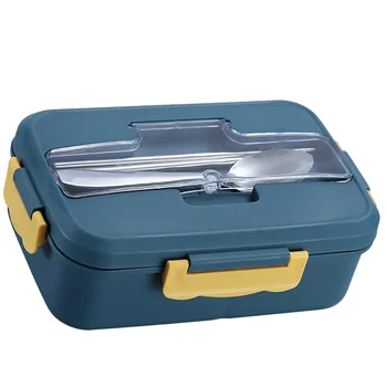 

Bento Box Lunch Box Wheat Straw Compartment Bento Container Portable Food Carrier Microwave Heating Sealing Food Box (Blue)