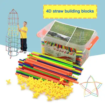 

Colorful 4D DIY Straw Building Blocks Joints Plastic Stitching DIY Construction Educational Toys for Children Gift