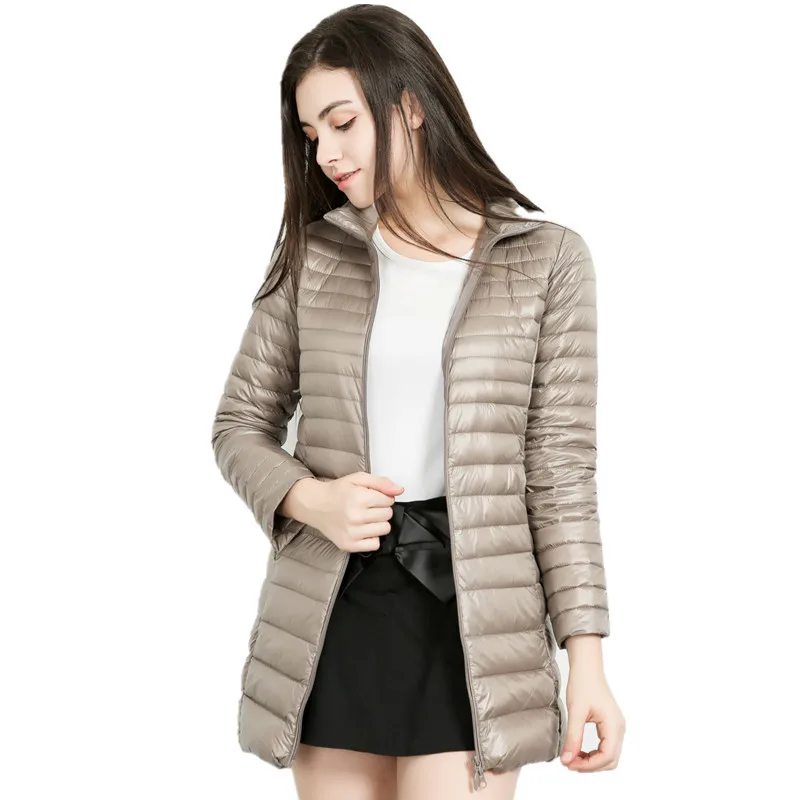 Casual White Duck Down Long Jacket Women Stand Collar Ultra Light Female Winter Warm solid thin Coat Loose Size XXL Parkas