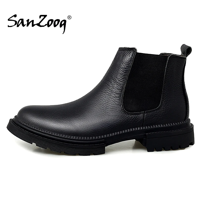 Winter Genuine Leather Ankle Chelsea Boots Men