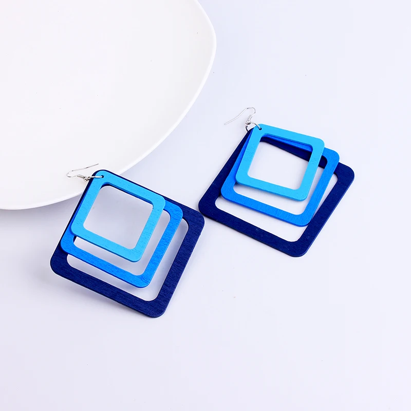 YAMEGA Large Multilayer Natural Wooden Earrings Long StaColorful Africa Drop statement Earring For Women Lady Girls 2019 New