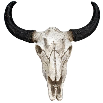 

Crafts Bull Skull Shape Rustic Figurines Home Decor Bedroom Halloween Sculptures Long Horn Office Art Wall Hanging Ornament