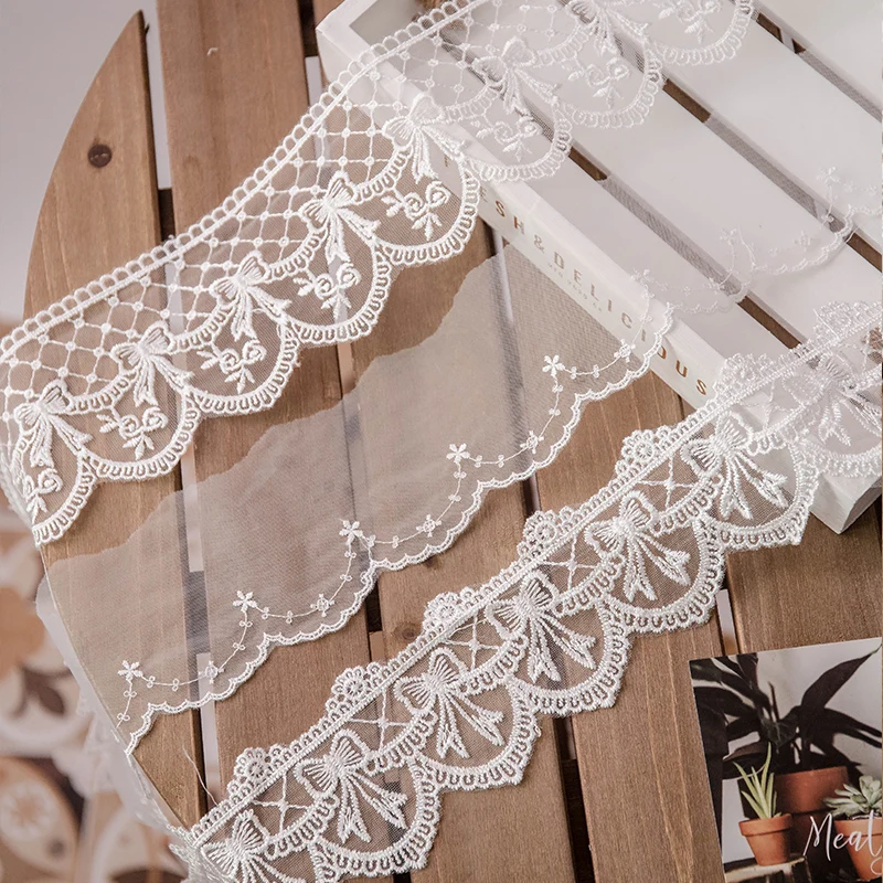 Lolita Lace Ribbon White 2yards Sewing Accessories 3D Butterfly Embroidery Fringe Trimmings For Dress Home Decorative DIY Crafts | Дом и сад