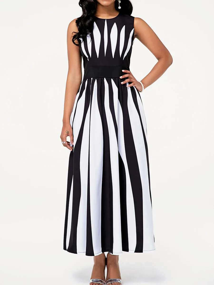 Cena Plus rozmiar czarny i biały color block Maxi sukienka kobiety tunika bez rękawów elegancki biurowa, damska lato długa sukienka damska odzież robocza