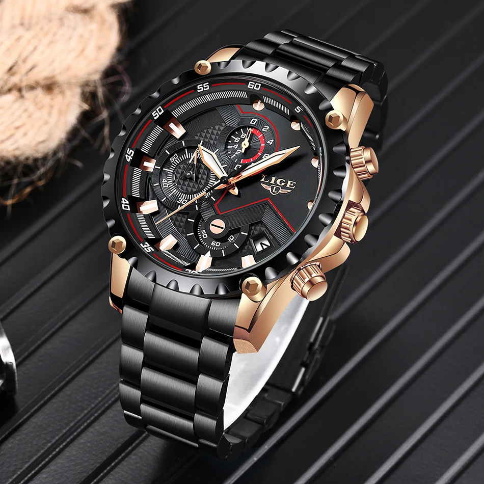 

2019 LIGE Men Watch Chronograph Top Luxury Brand Stainless Steel Business Clock Army Sport Quartz Male Watches Relogio Masculino