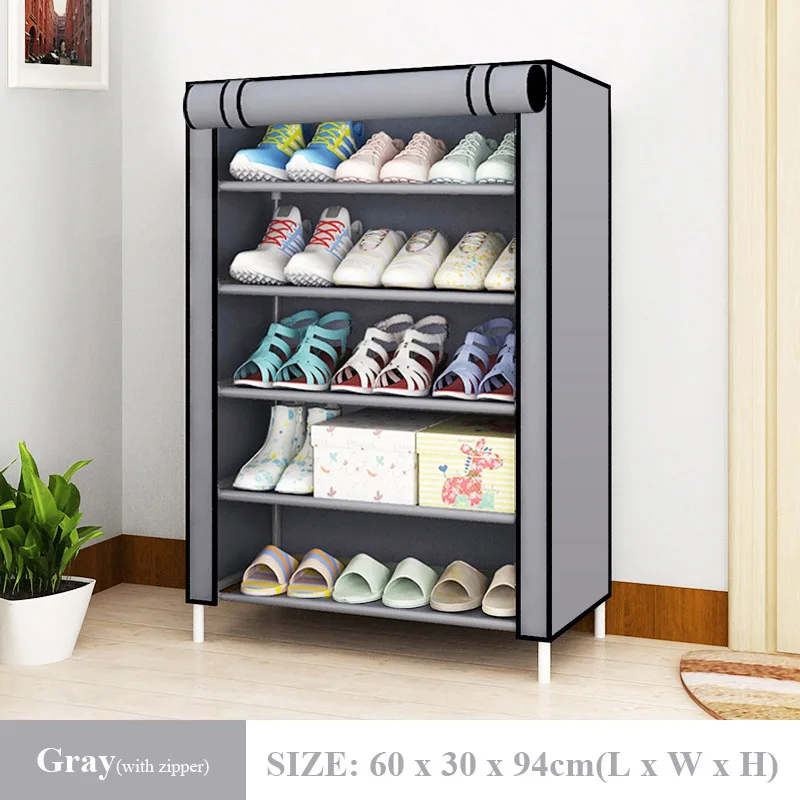 Grey 5L Простой пыленепроницаемый шкаф для обуви из нетканого материала для дома и общежития, органайзер для хранения обуви на молнии, полка для обуви - Цвет: Grey 5L