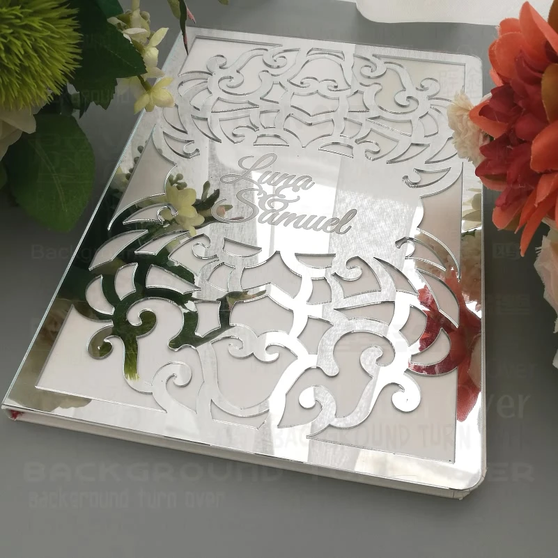 Wedding Guest Book Guestbook Personalized Mirror Gifts Names Date Party White Engrave Laser Cut Royal Retro Vintage G001