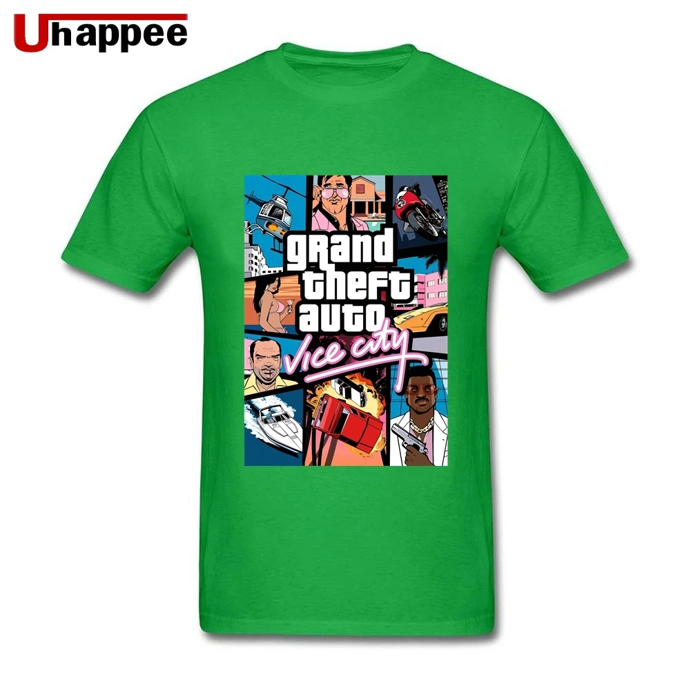 Брендовая забавная Grand Theft Auto Vice City футболка GTA футболки игровые мужские s Slim Fit Белые с коротким рукавом простые рубашки мужские оверсайз - Цвет: Зеленый