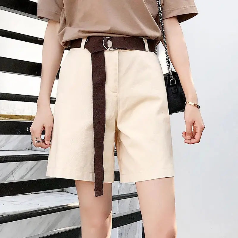 Belt Cargo Summer Shorts Women Oversize Relax Fit Shorts Feminine Summer Street Wide Leg Pockets Mujer Cycling Shorts Short