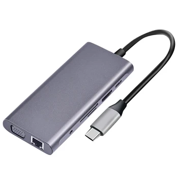

10 In1 Docking Station Type-C to HDMI/VGA/USB 3.0/Gigabit Ethernet/o Interface/TF/SD/PD Fast Charging Docking Hub
