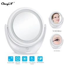 Compact Touch Screen Led Licht Cosmetische Spiegel Dual-Side 1X En 5X Vergrootglas 360 Rotary Usb Oplaadbare Make-Up spiegel