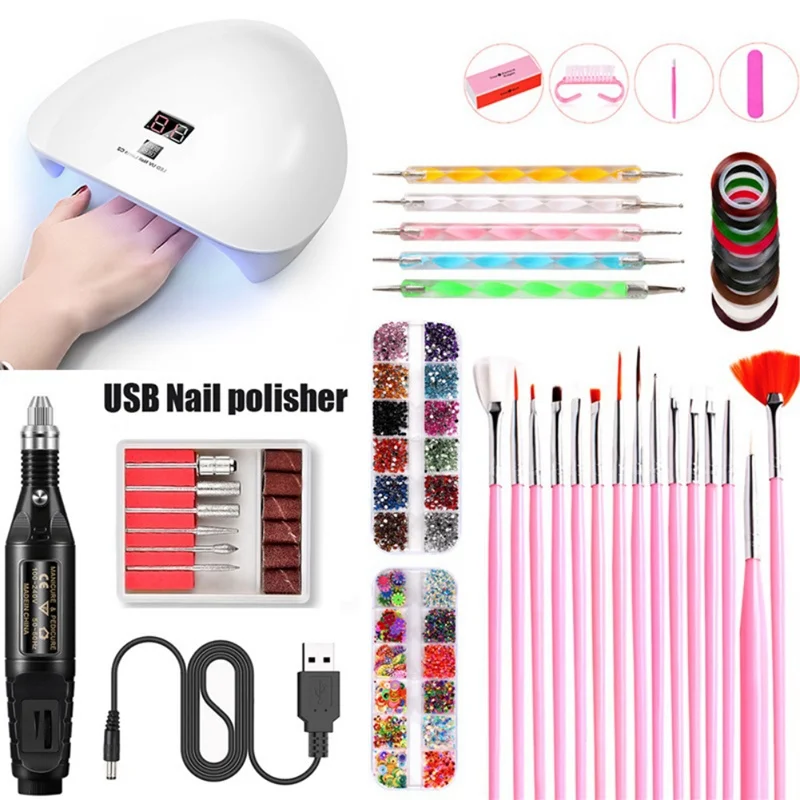 

Starter Kit USB Smart Sensor Nail Lamp Nail Dryer Lamp Matte Nail Foils Nail Art Design Nail File Point Drill Pen New