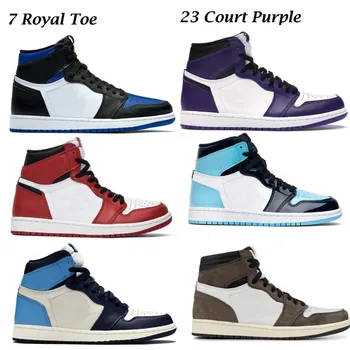 

New 1 high OG basketball shoes 1s Royal black Toe Travis Scotts Obsidian UNC Patent Court Purple men women sneakers trainers