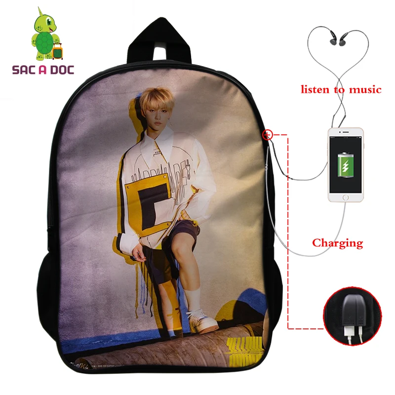 Mochila Kpop рюкзак для детей женский многофункциональный USB зарядка латоп рюкзак школьные сумки для подростков девочек мальчиков рюкзак для путешествий - Цвет: 24