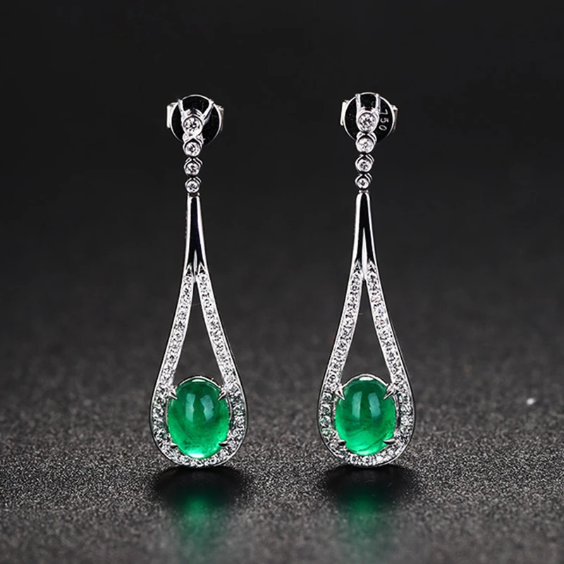 2021 Luxury Dangle Earrings For Women Emerald Gemstones Crystal Water Drop Long Pendants Sliver 925 Sterling Jewelry Wedding