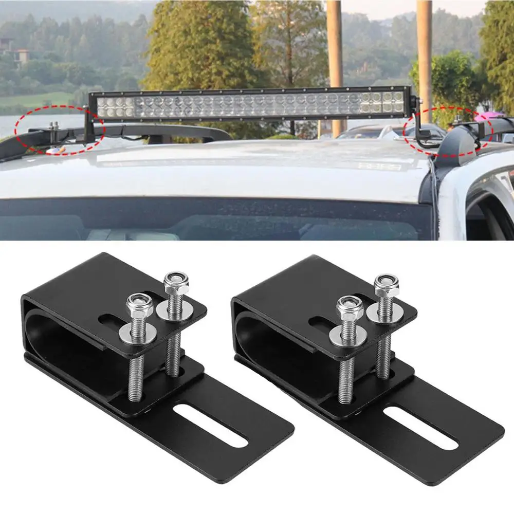 Baratos 1 par Universal coche Barra de luz LED soporte de montaje Offroad Auto SUV techo portaequipajes soporte de montaje lámpara de trabajo soporte de pie