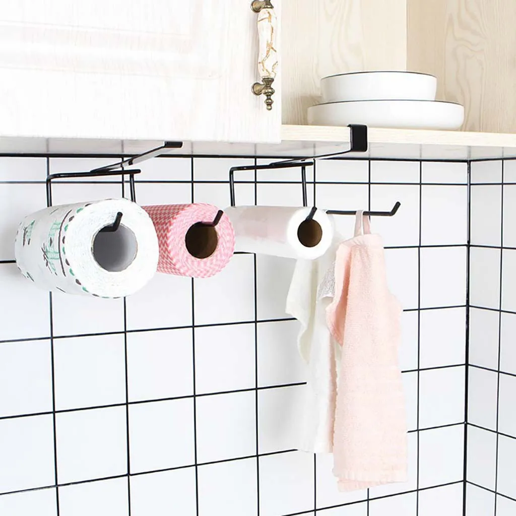 Kitchen Wall Mount Tissue Roll Storage Rack Metal Under Cabinet Closet Paper Roll Towel Holder Organizador Cozinha Tissue Hanger