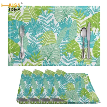 

HUGSIDEA 4PCS Tropical Leaves Prints Individuales Placemat For Dining Table Coaster Plum Blossom Home Decoration Accessories