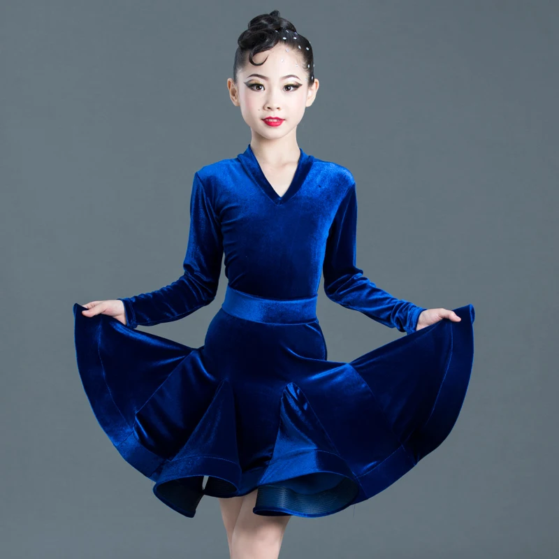 New Girls Latin Dresses for Dancing Ballroom Dance Dress Rumba Samba Velvet Children Samba Cha Cha Tango dress Standard Salsa