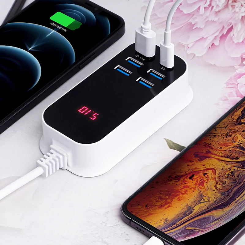 65 w charger USB Phone Charger Multi Ports PD Type C Quick Charge Adapter Smartphone Station For iPhone Xiaomi Samsung MacBook Fast Chargeing usb c 20w