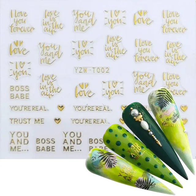 Nail Stickers for Manicure Nail Sticker Sliders For Nails Decal Self-adhesive Nails Figures Transfer Black DIY Accessories YZW-T002 golden