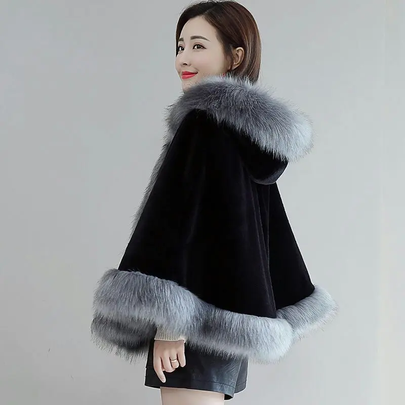 Плащ-накидка с капюшоном для детей зимняя шаль пальто, меховые пальто женская верхняя одежда женское пальто черного цвета
