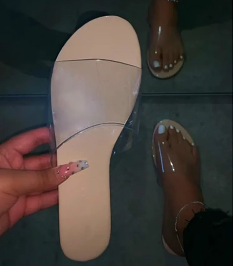 

2020 Star Print Graffiti Women Slides Clear Strap On-slip Beige Slippers New Summer Flower Print Beach Flip Flop Outdoor