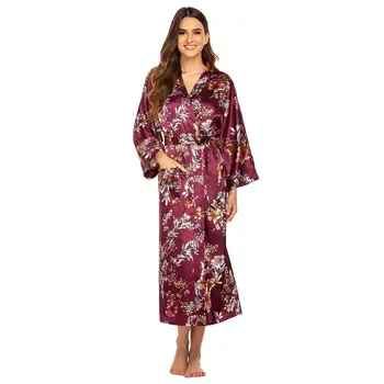 

Lady Kimono Bathrobe Gown Sleepwear Satin Robe Intimate Lingerie Loose Silky Bridal Wedding Gift Nightwear Casual Homewear