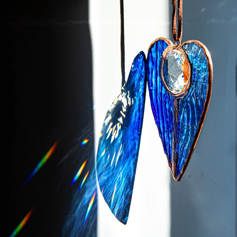 H&D Stained Glass Heart Shaped Suncatcher Window Hanging Wall Art Element  Crystal Sun Catcher Rainbow Maker Garden Decor Gift - AliExpress
