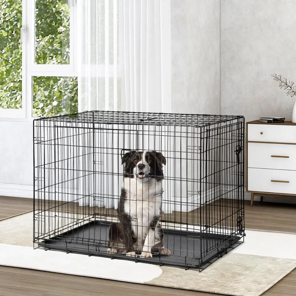 30-inch Metal Dog Playpen with Double Doors Folding Dog Kennel Cage Wire Mesh Pet Cage Crate for Puppy Cats Rabbits Small Dogs