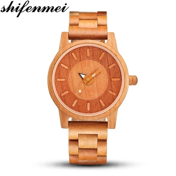 

Shifenmei Top Luxury Natural Wooden Clock Casual Full Wood Quartz Wristwatch Fashion Lovers Souvenir Valentine Gifts Dress Watch
