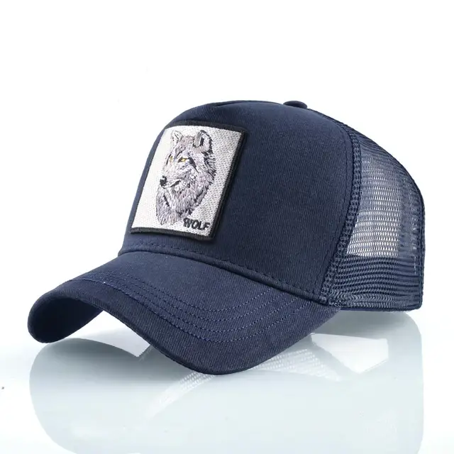 Fashion Animals Embroidery Baseball Caps Men Women Snapback Hip Hop Hat Summer Breathable Mesh Sun Gorras Unisex Streetwear Bone Blue Wolf Head