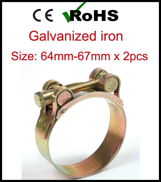 

64mm-67mm x 2pcs High strength Bolt Hose Clamp Zinc Plated