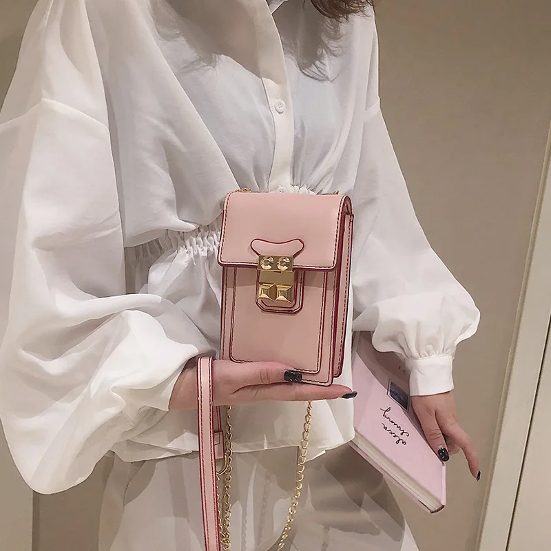 

2019 new fashion vertical mini mobile phone bag Korean version 100 lap chain single shoulder oblique satchel bag