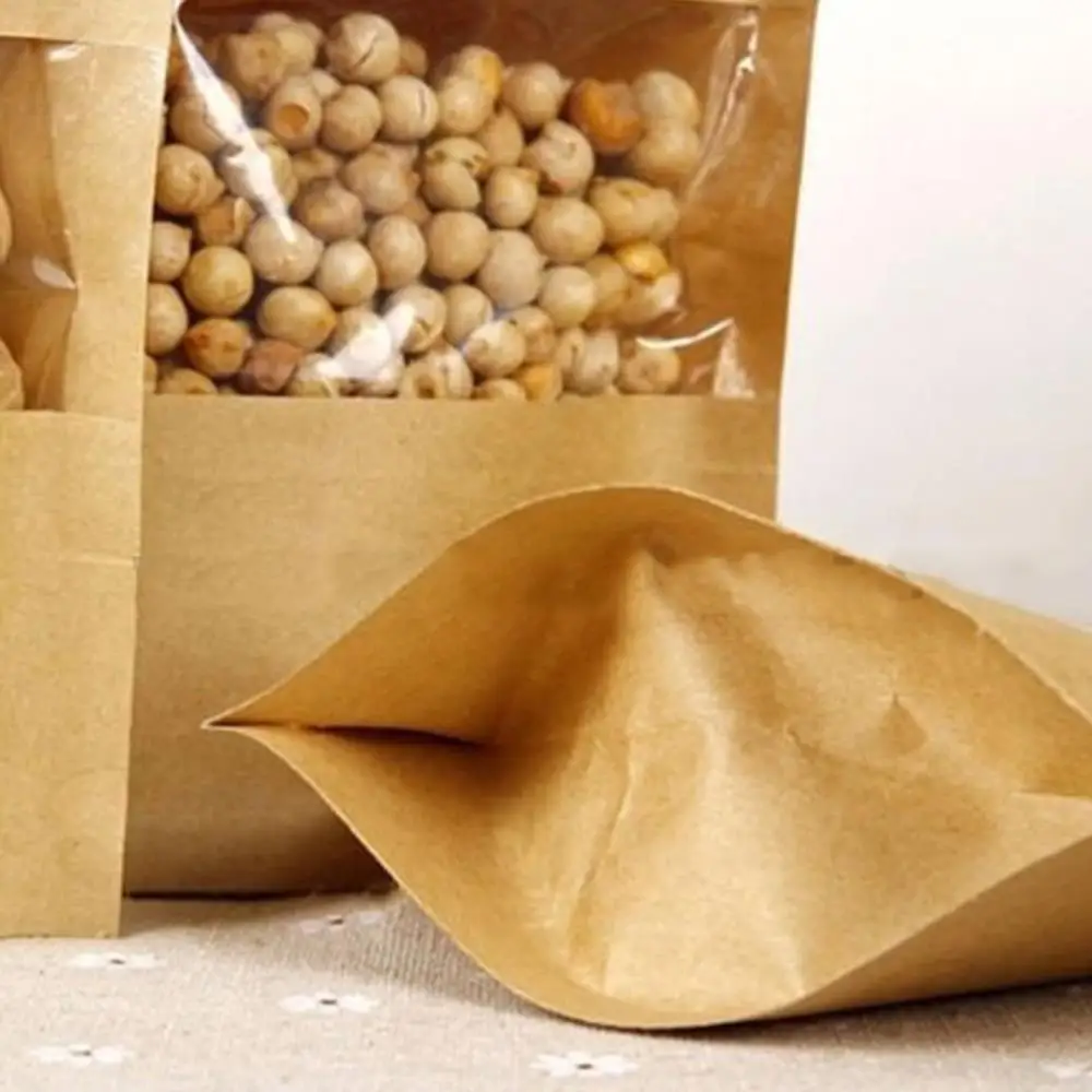 Гайка мешок конфеты мешок еда уплотнение карман прочный 50 шт. с окном Ziplock крафт-бумага прозрачная посылка скраб