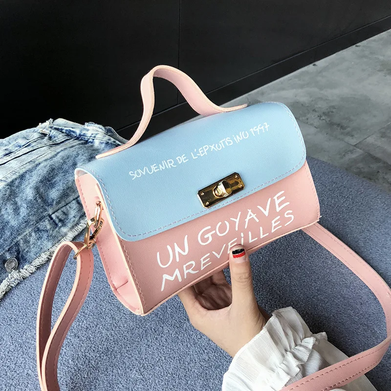 

2018 Autumn New Style Korean-style Fashion Contrast Color Lettered Square Sling Bag Versatile Students Girl's Different Size Bag