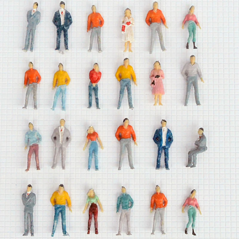 

100 Pieces/lot 1:50 Scale Mixed Color Pose Train Building People Painted Model Train Passenger Figures